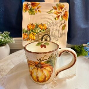 Maxcera Ceramic 20oz Pumpkin Maxcera Ceramic 20oz Pumpkin Coffee Mug and Plate